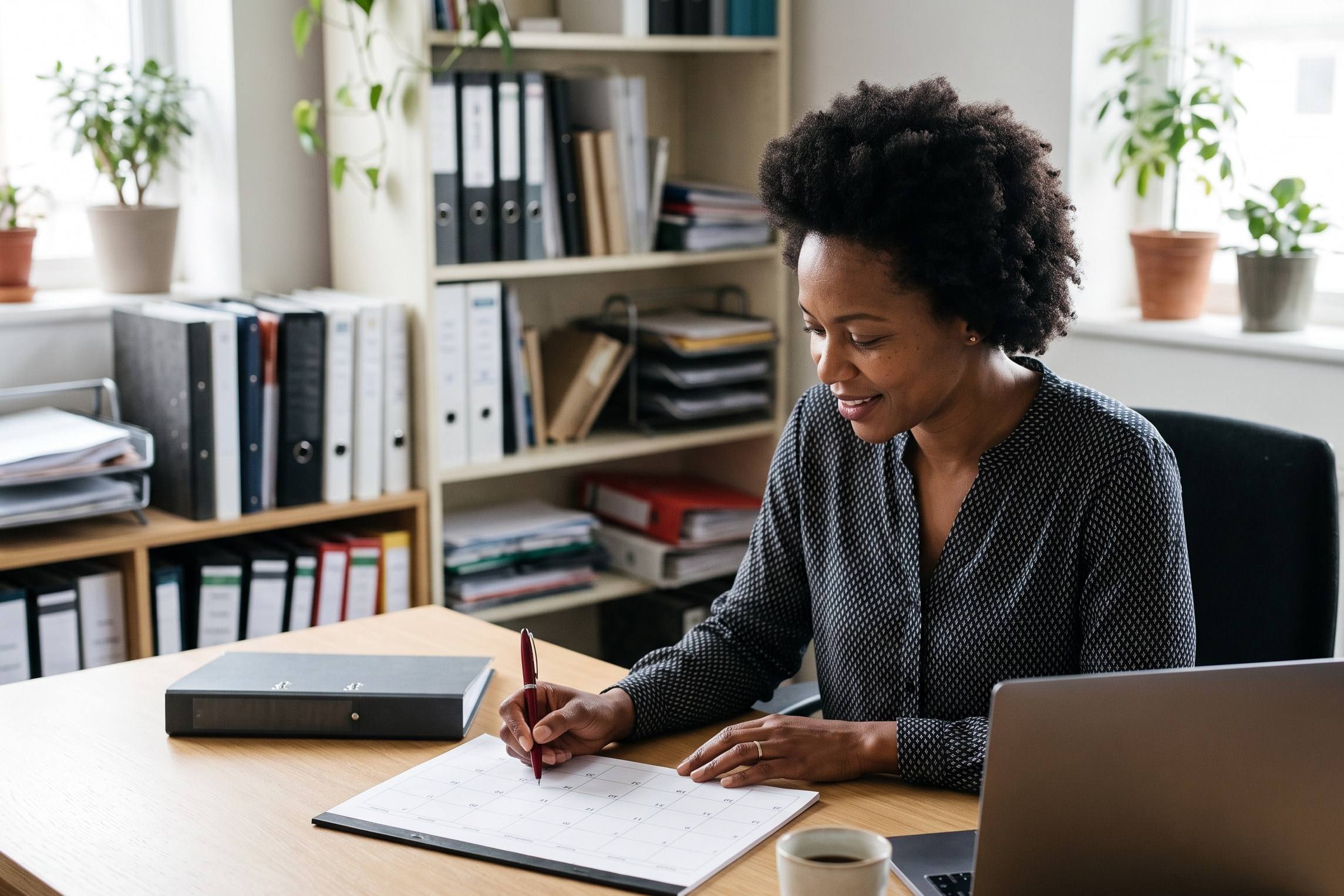 An accountant ticking off dates on a desk calendar ahead of the deadlines